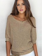 Fenja | Goldfarbener einfarbiger Pullover mit Rundhalsausschnitt