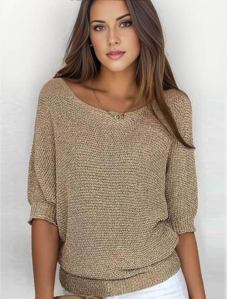Fenja | Goldfarbener einfarbiger Pullover mit Rundhalsausschnitt