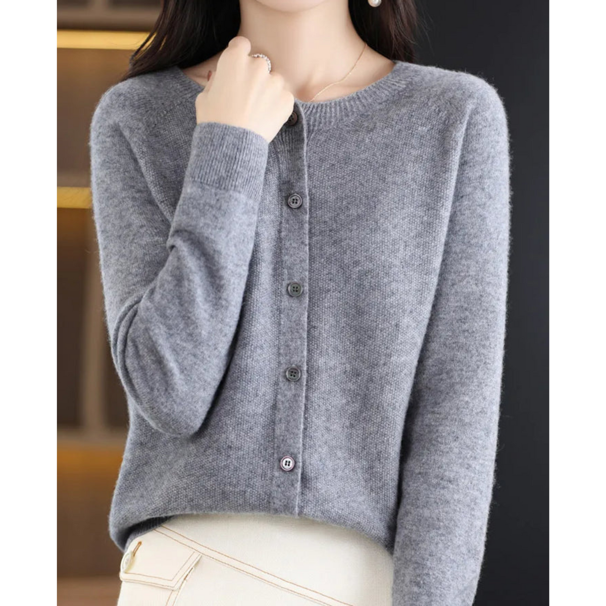 Drune Damen Rundhals Cardigan Pullover
