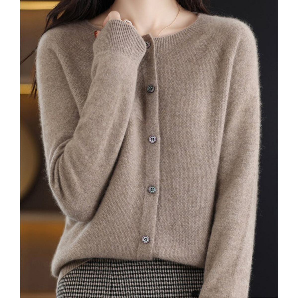 Drune Damen Rundhals Cardigan Pullover