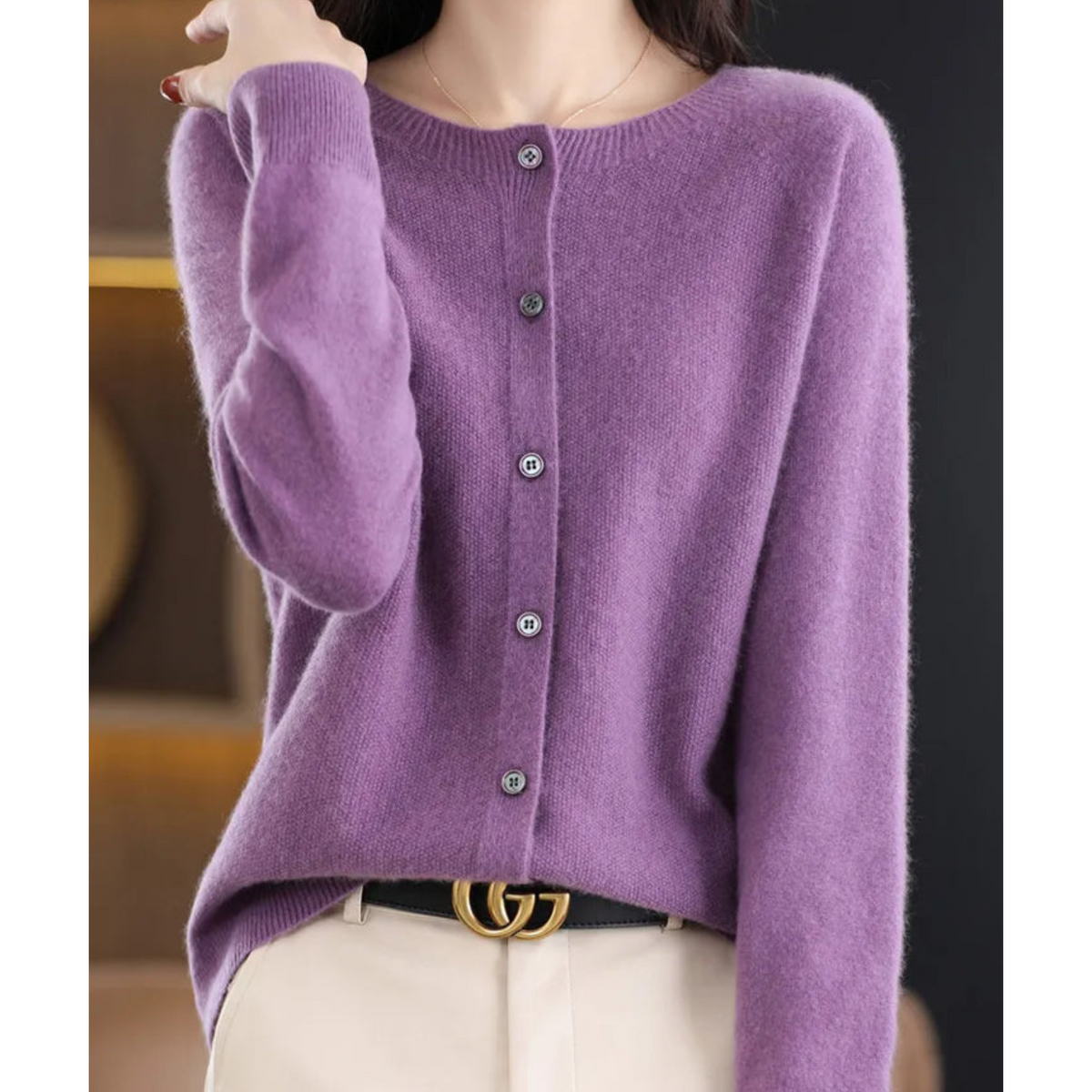 Drune Damen Rundhals Cardigan Pullover