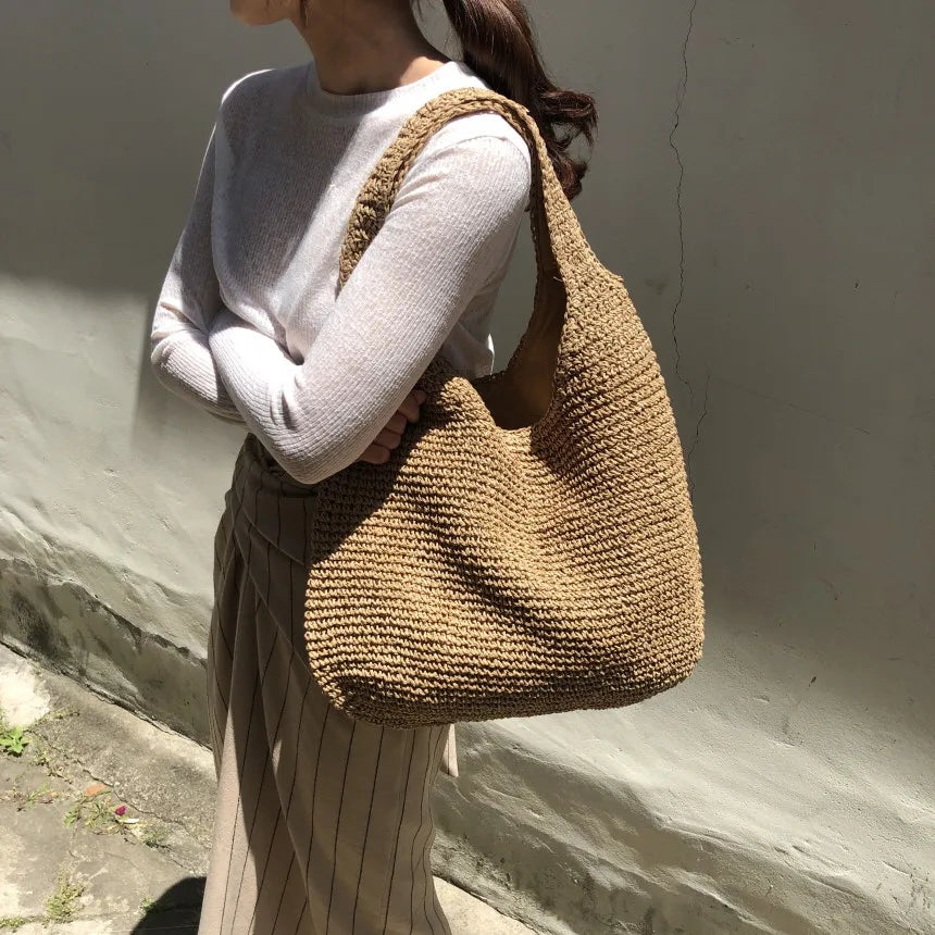 Marlene | Elegante Stroh-Strandtasche