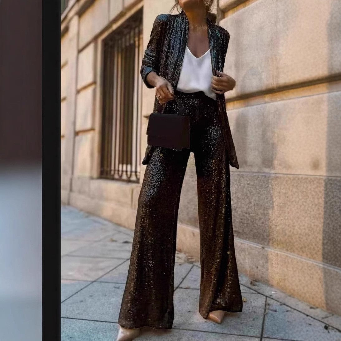 Anna | Trendiges Design - High-Waist-Paillettenanzug