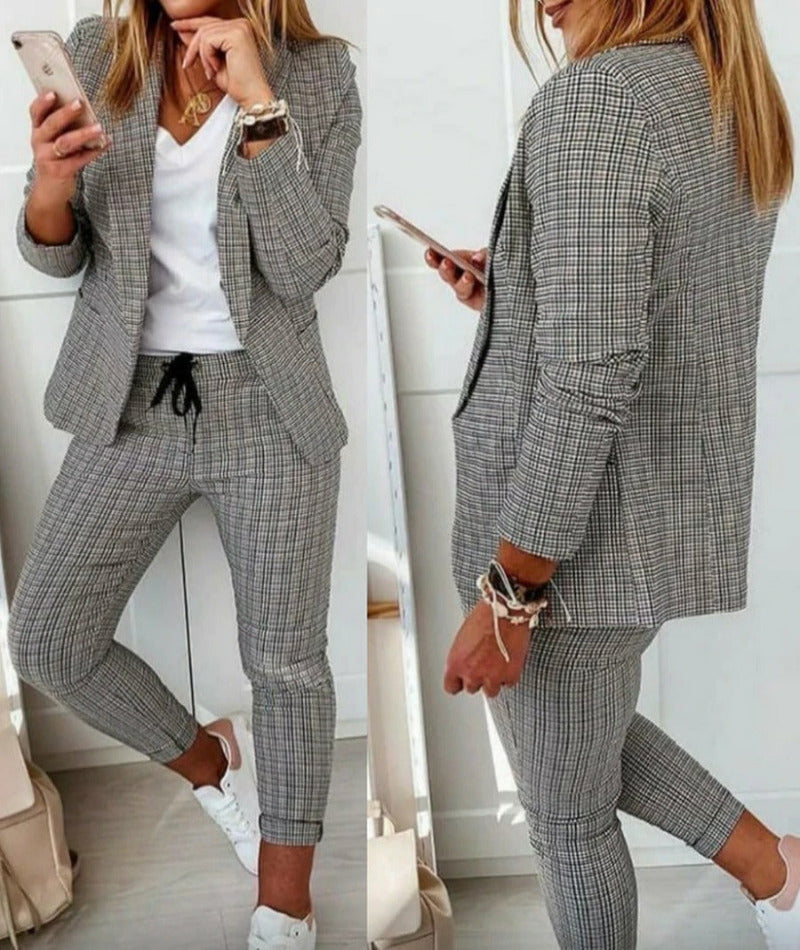 Karin | Anzug-Set Moderner Zweiteiler mit weiter Hose taillierter Blazerjacke