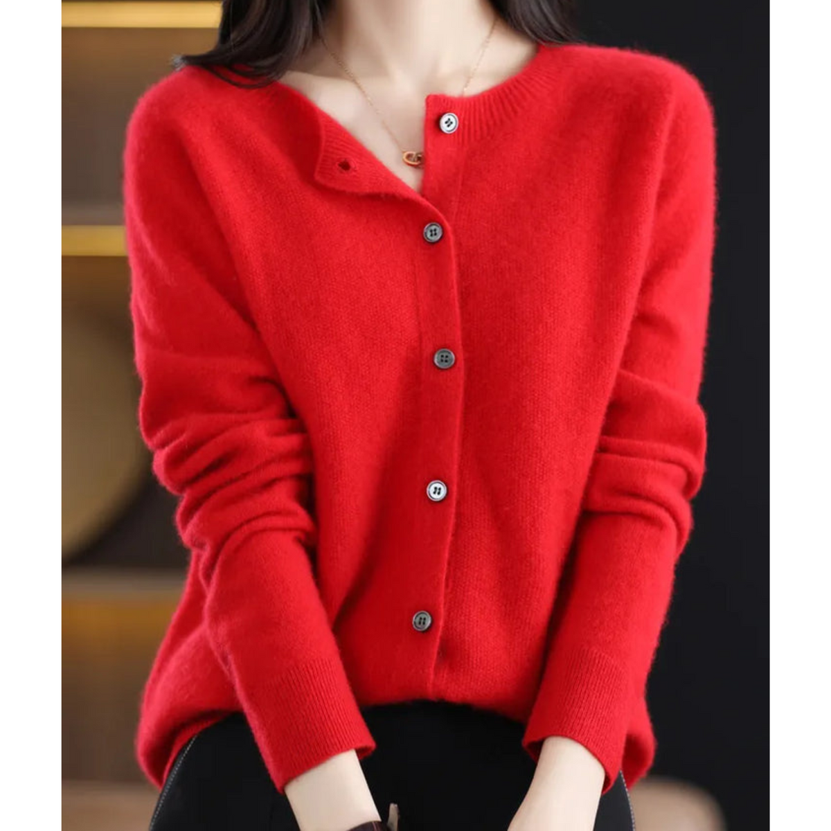 Drune Damen Rundhals Cardigan Pullover
