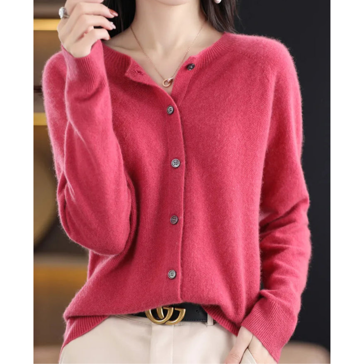 Drune Damen Rundhals Cardigan Pullover