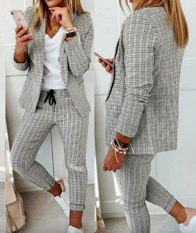 Karin | Anzug-Set Moderner Zweiteiler mit weiter Hose taillierter Blazerjacke