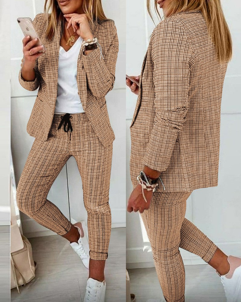 Karin | Anzug-Set Moderner Zweiteiler mit weiter Hose taillierter Blazerjacke