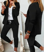 Karin | Anzug-Set Moderner Zweiteiler mit weiter Hose taillierter Blazerjacke