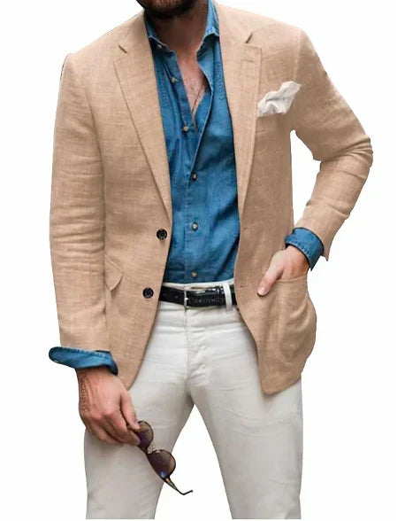 Drune | Herren  Blazer Strand Hochzeit Lässig Tailored Fit Solide Farbe Einreihig Zwei Knöpfe