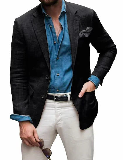 Drune | Herren  Blazer Strand Hochzeit Lässig Tailored Fit Solide Farbe Einreihig Zwei Knöpfe