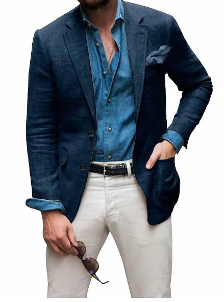 Drune | Herren  Blazer Strand Hochzeit Lässig Tailored Fit Solide Farbe Einreihig Zwei Knöpfe