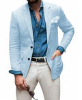 Drune | Herren  Blazer Strand Hochzeit Lässig Tailored Fit Solide Farbe Einreihig Zwei Knöpfe