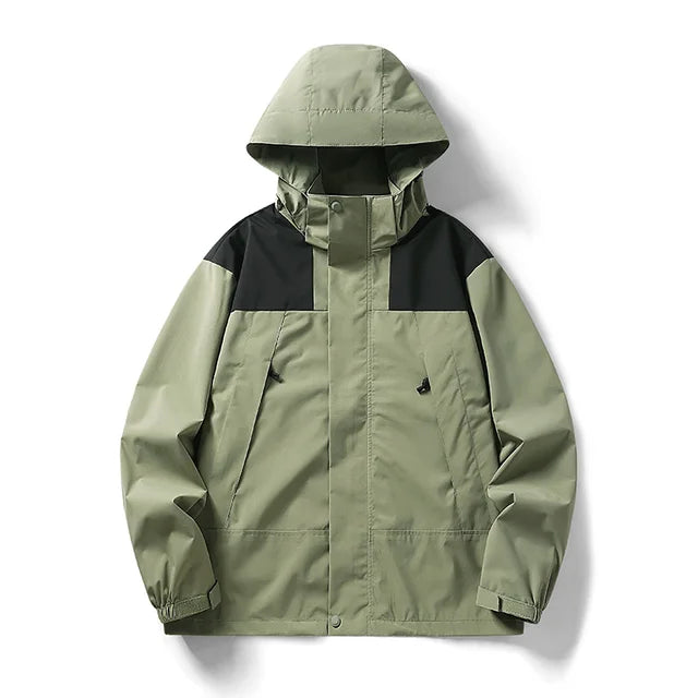 Drune - Unisex Outdoor winddichte und wasserdichte Kapuzenjacken mit langen Ärmeln und farblich passendem Reißverschluss