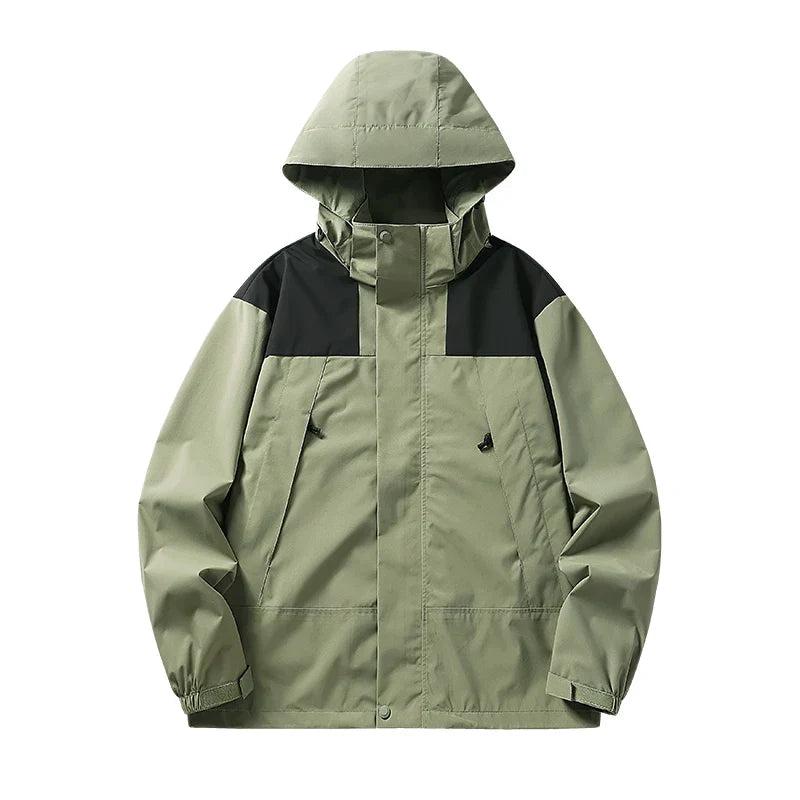 Drune - Unisex Outdoor winddichte und wasserdichte Kapuzenjacken mit langen Ärmeln und farblich passendem Reißverschluss