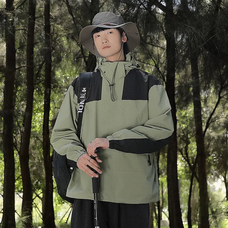 Drune - Unisex Outdoor winddichte und wasserdichte Kapuzenjacken mit langen Ärmeln und farblich passendem Reißverschluss