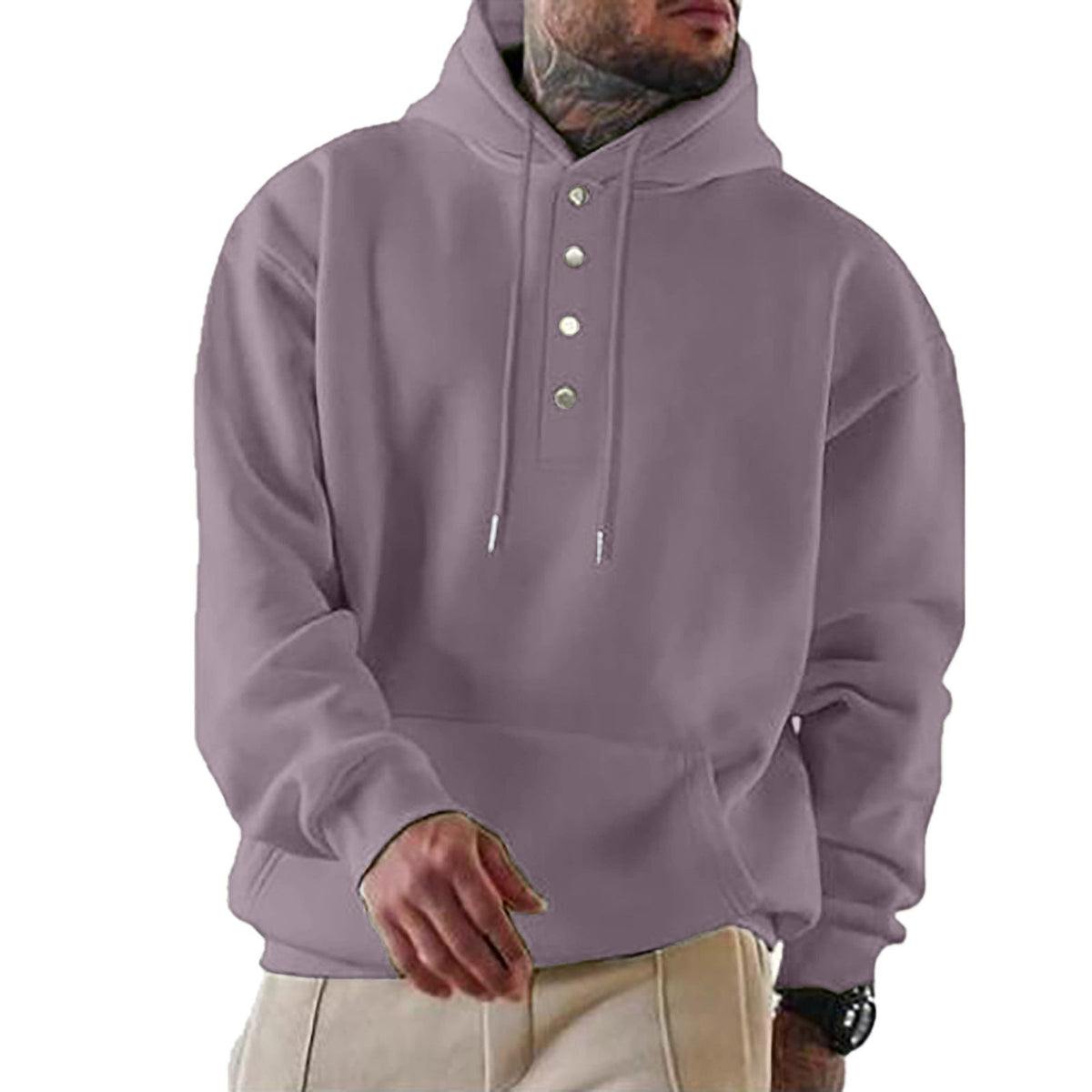 Herren Kapuzenpullover mit Knopfleiste und lässigem Schnitt Drune