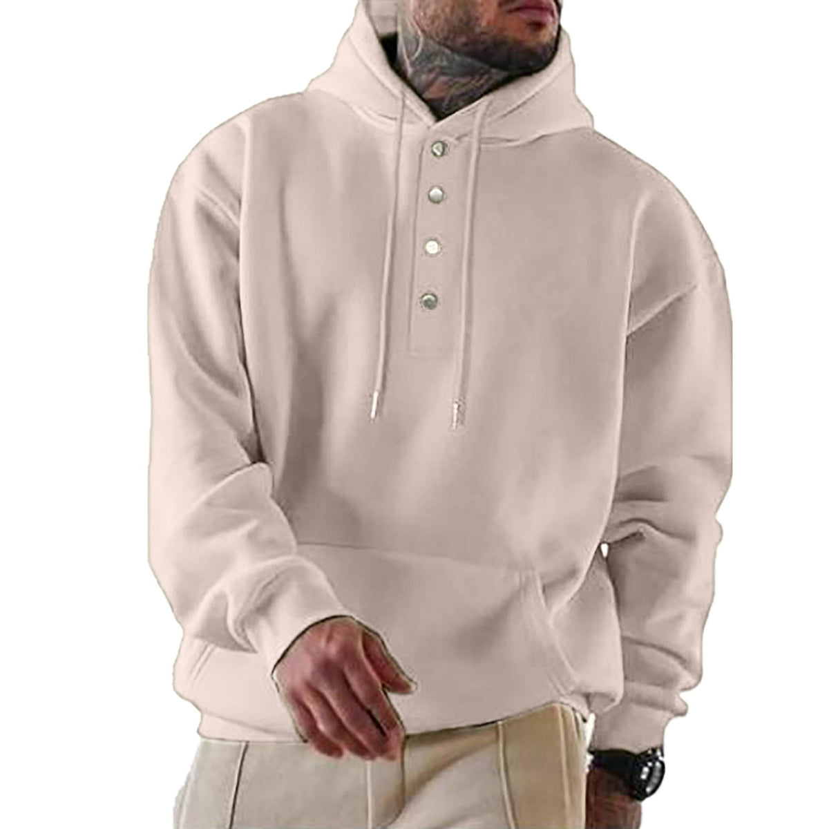 Herren Kapuzenpullover mit Knopfleiste und lässigem Schnitt Drune