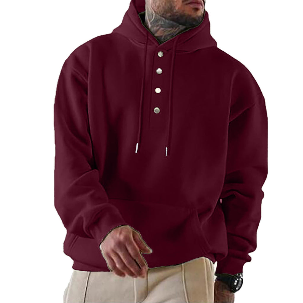 Herren Kapuzenpullover mit Knopfleiste und lässigem Schnitt Drune