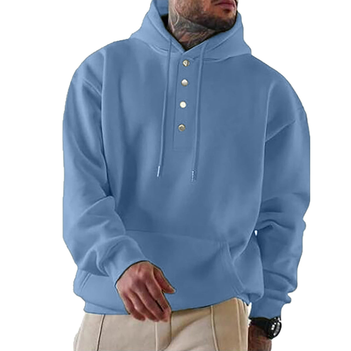 Herren Kapuzenpullover mit Knopfleiste und lässigem Schnitt Drune