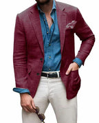 Drune | Herren  Blazer Strand Hochzeit Lässig Tailored Fit Solide Farbe Einreihig Zwei Knöpfe