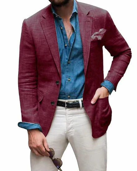 Drune | Herren  Blazer Strand Hochzeit Lässig Tailored Fit Solide Farbe Einreihig Zwei Knöpfe