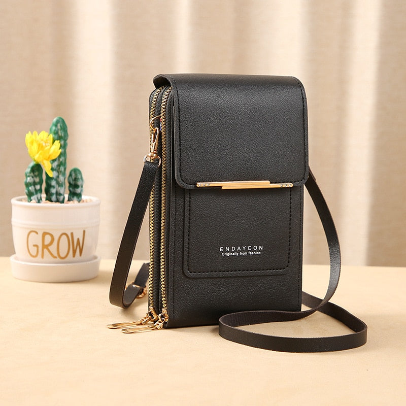 Ulrike | Leder Smartphone Clutch – Damen Handtasche mit Touchscreen-Fenster