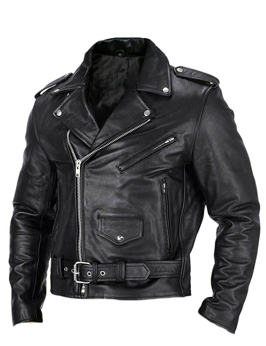 Drune | Lederjacke für Herren | Slim Fit | Stehkragen | Winddichte Motorradjacke