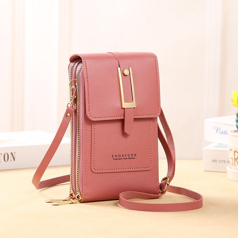 Ulrike | Leder Smartphone Clutch – Damen Handtasche mit Touchscreen-Fenster
