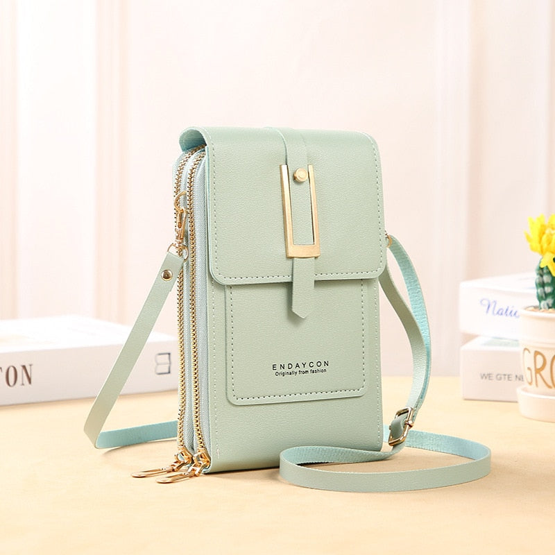 Ulrike | Leder Smartphone Clutch – Damen Handtasche mit Touchscreen-Fenster