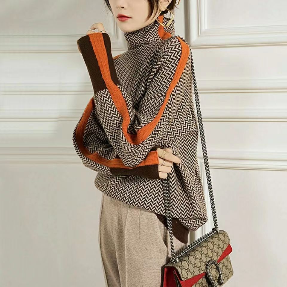 Drune Geometrisch gestrickter Rollkragenpullover
