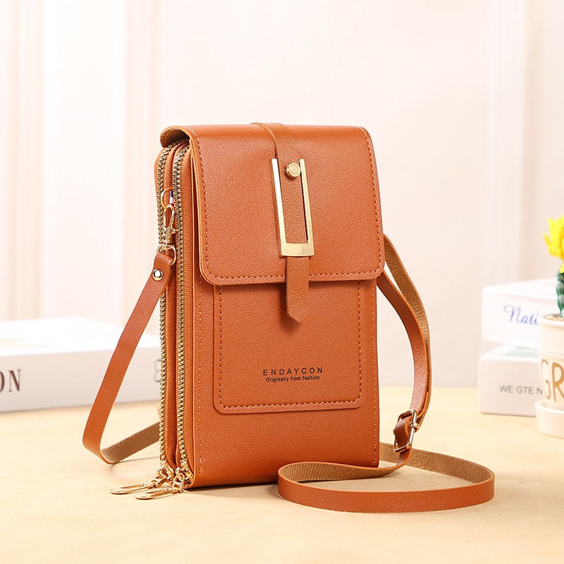 Ulrike | Leder Smartphone Clutch – Damen Handtasche mit Touchscreen-Fenster