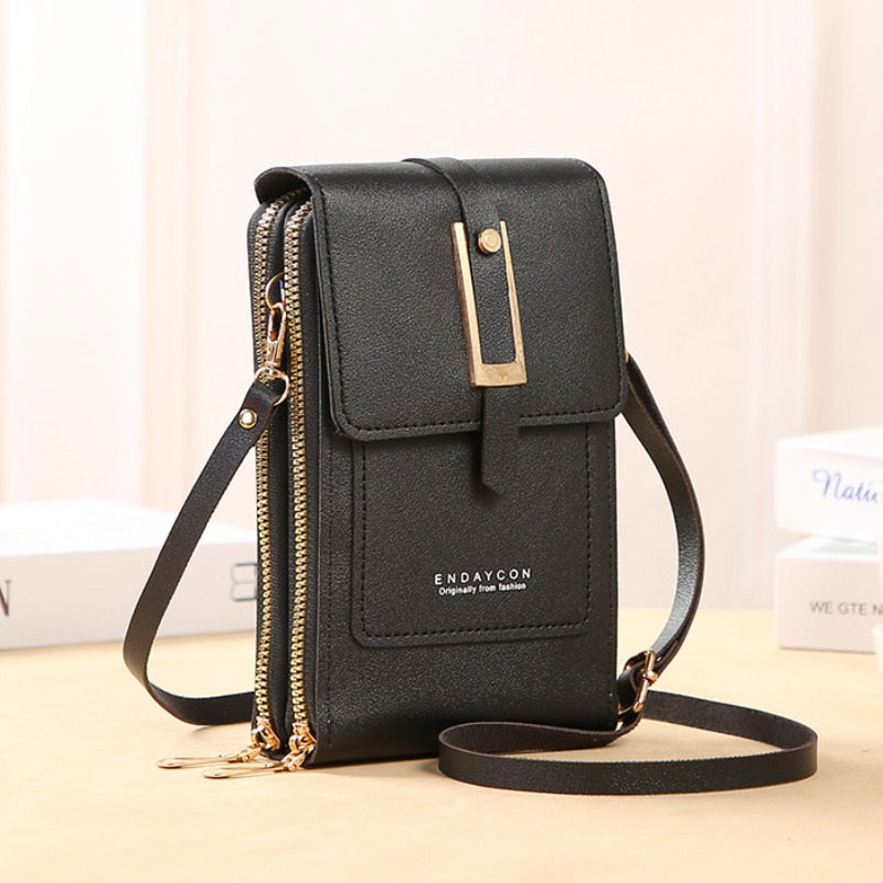 Ulrike | Leder Smartphone Clutch – Damen Handtasche mit Touchscreen-Fenster