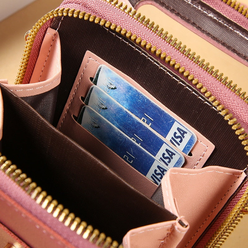 Ulrike | Leder Smartphone Clutch – Damen Handtasche mit Touchscreen-Fenster