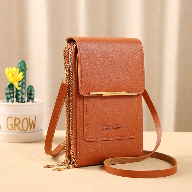 Ulrike | Leder Smartphone Clutch – Damen Handtasche mit Touchscreen-Fenster