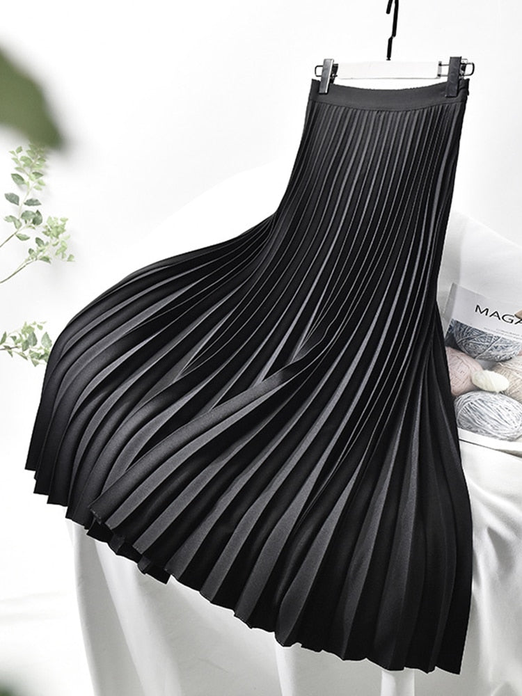 Drune Markendesigner Damen Eleganter Schicker Solider Plisseerock Hohe Taille Luxusmode