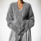 Flauschige Damen Strickjacke V-Ausschnitt