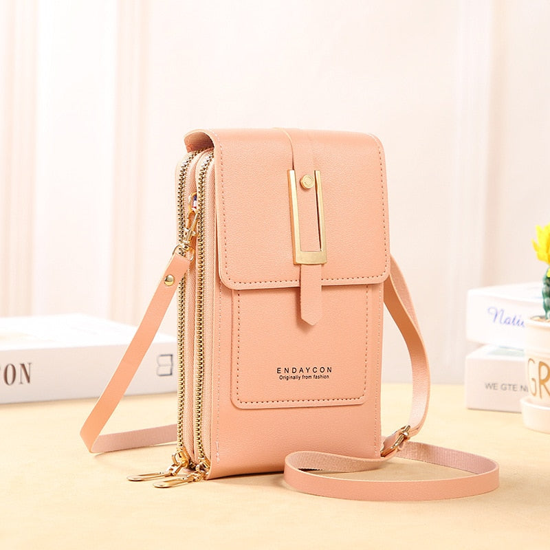 Ulrike | Leder Smartphone Clutch – Damen Handtasche mit Touchscreen-Fenster