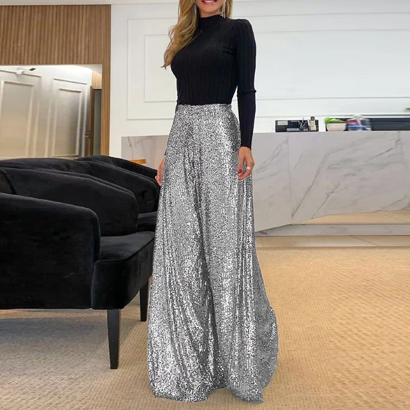 Damen Hose mit glänzenden Pailletten