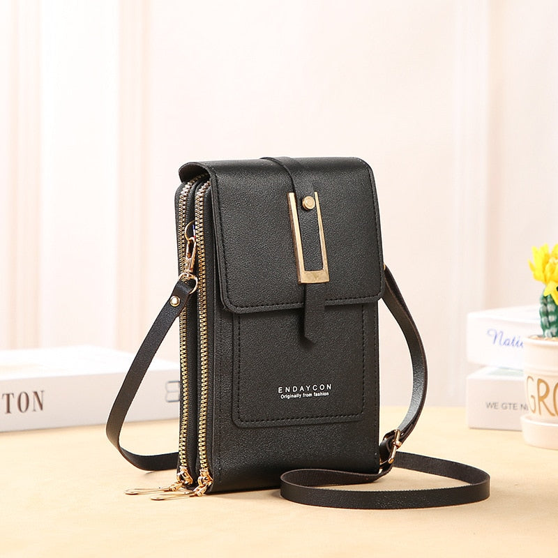 Ulrike | Leder Smartphone Clutch – Damen Handtasche mit Touchscreen-Fenster