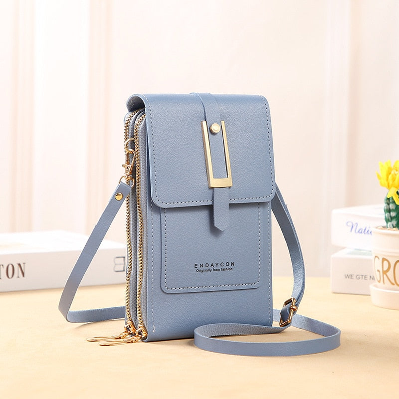 Ulrike | Leder Smartphone Clutch – Damen Handtasche mit Touchscreen-Fenster