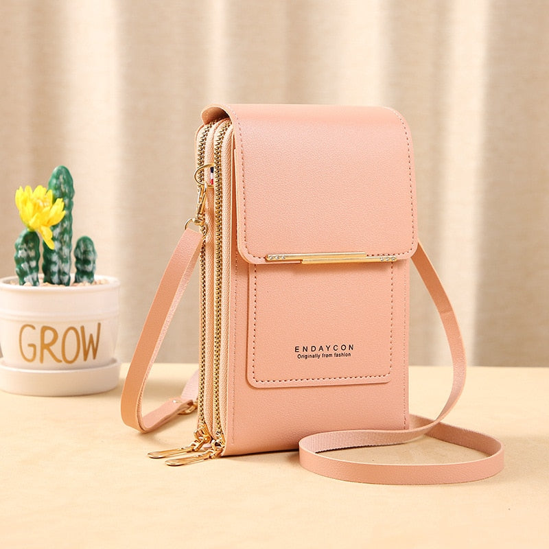 Ulrike | Leder Smartphone Clutch – Damen Handtasche mit Touchscreen-Fenster