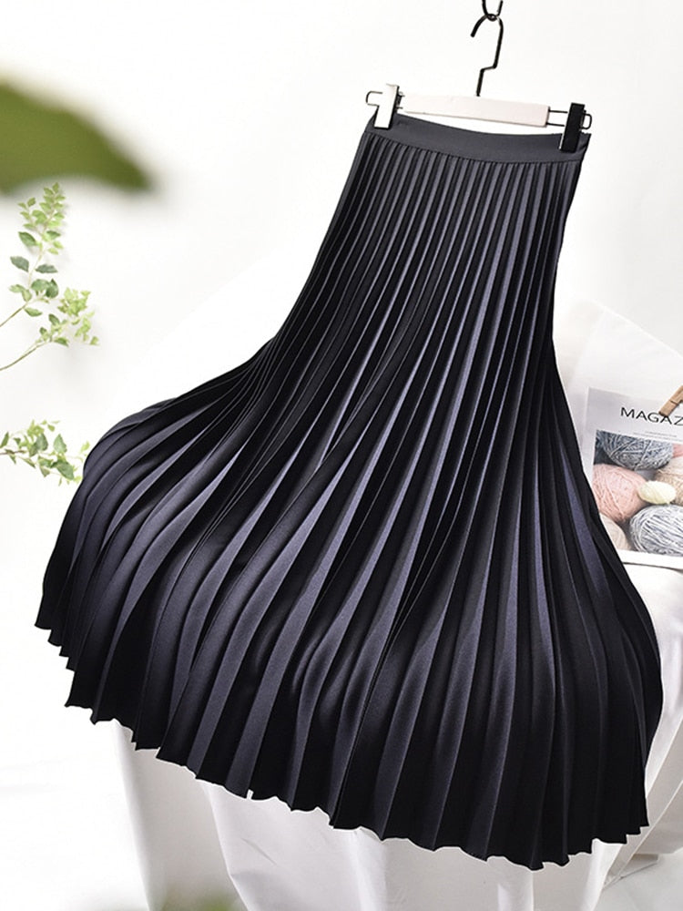 Drune Markendesigner Damen Eleganter Schicker Solider Plisseerock Hohe Taille Luxusmode