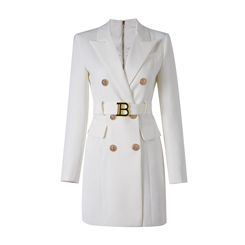 Juliane | Damen-Blazerkleid mit Taillengürtel und Knopfdetails
