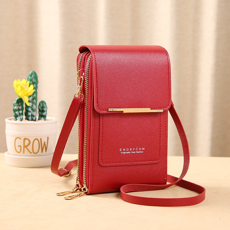 Ulrike | Leder Smartphone Clutch – Damen Handtasche mit Touchscreen-Fenster
