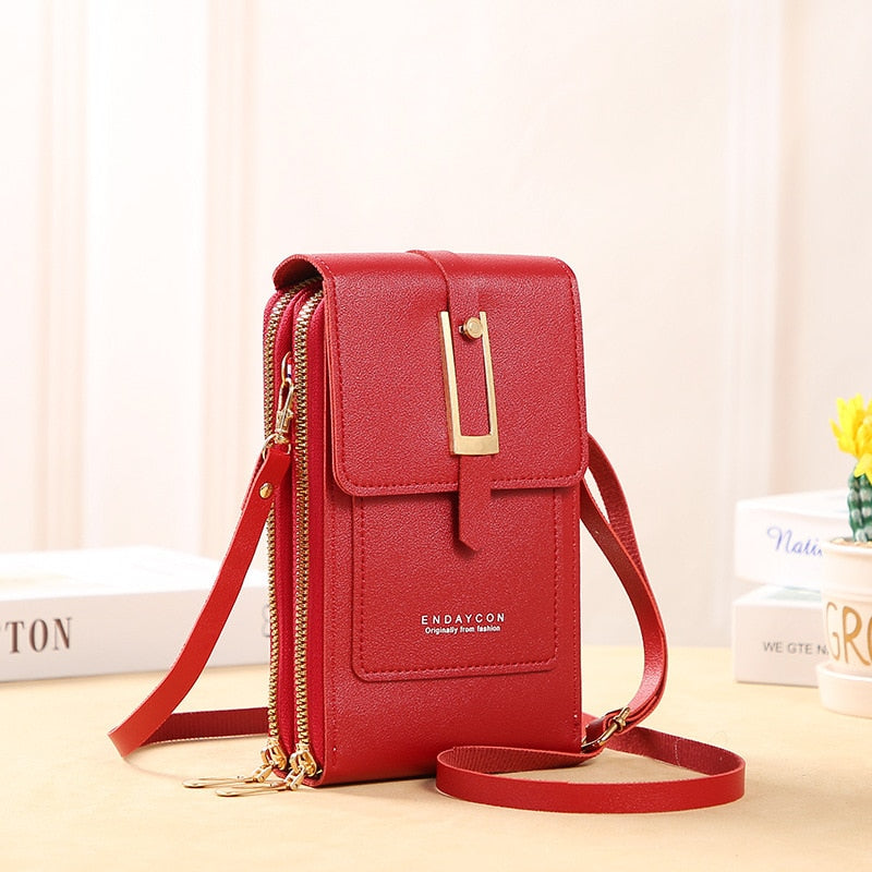 Ulrike | Leder Smartphone Clutch – Damen Handtasche mit Touchscreen-Fenster