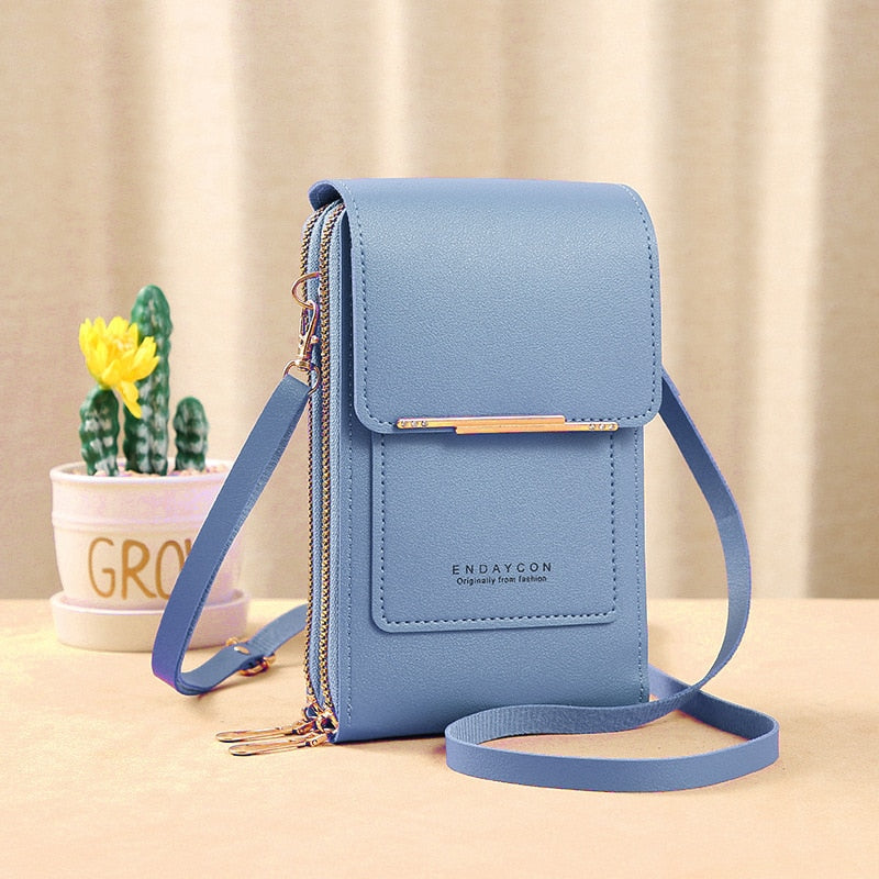 Ulrike | Leder Smartphone Clutch – Damen Handtasche mit Touchscreen-Fenster