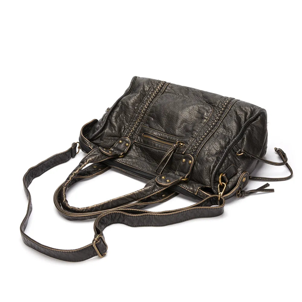 Dörte | Luxus Schwarze Lederhandtasche