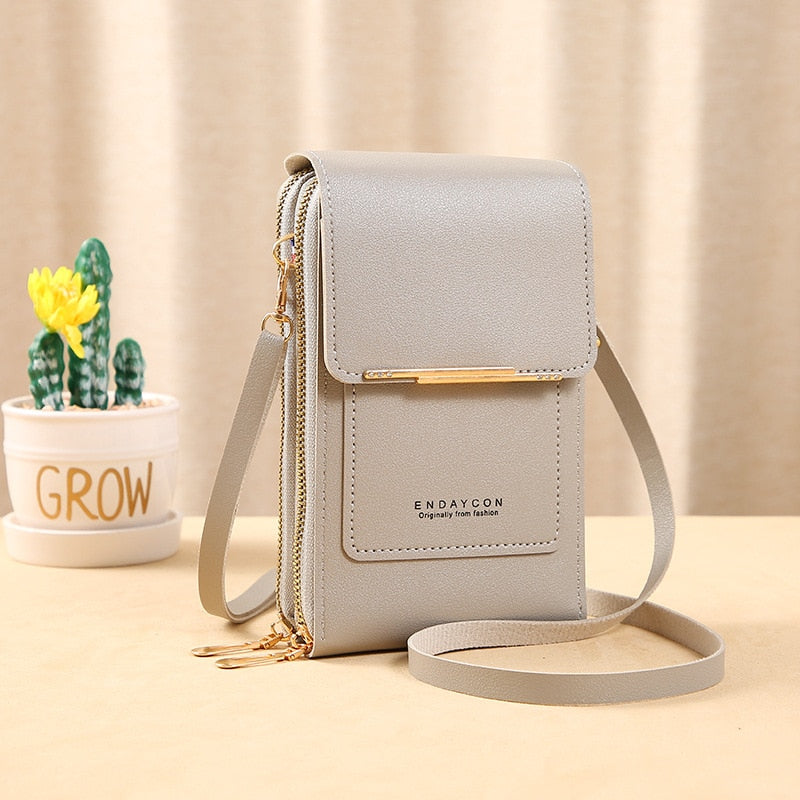 Ulrike | Leder Smartphone Clutch – Damen Handtasche mit Touchscreen-Fenster