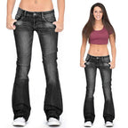 Damen Denim Low-Rise Flared Jeans mit lässigem Vintage-Look & Ausgestelltem Bein | Drune
